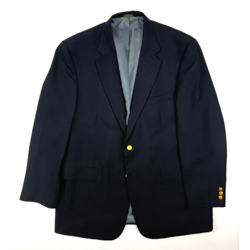 Stafford Mens 46L Navy Sport Coat Blazer Jacket Gold Buttons Classic Preppy 1797